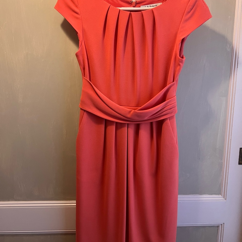 LK Bennett Orange Pink Pleated Tie Front Mini Dress